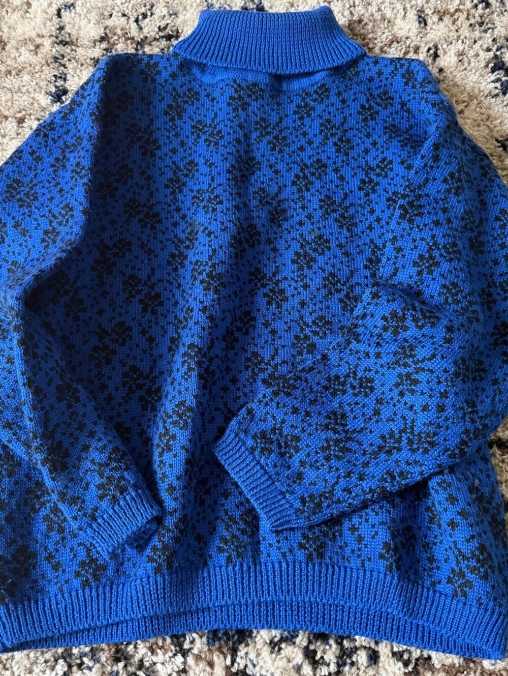 Blue Black Speckled Turtleneck Pullover Sweater